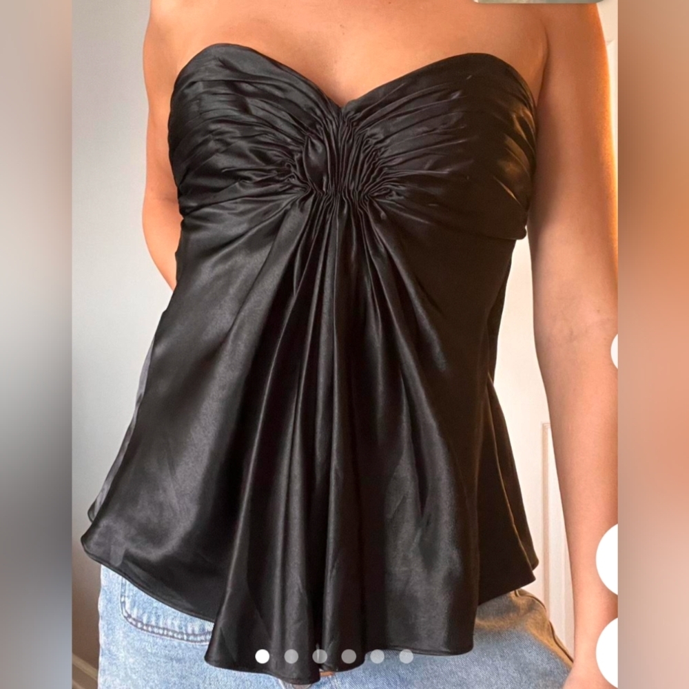 Shelli Segal Black Satin Ruched Bustier/Peplum Top Attention-Grabbing New Size 2 - Picture 9 of 11